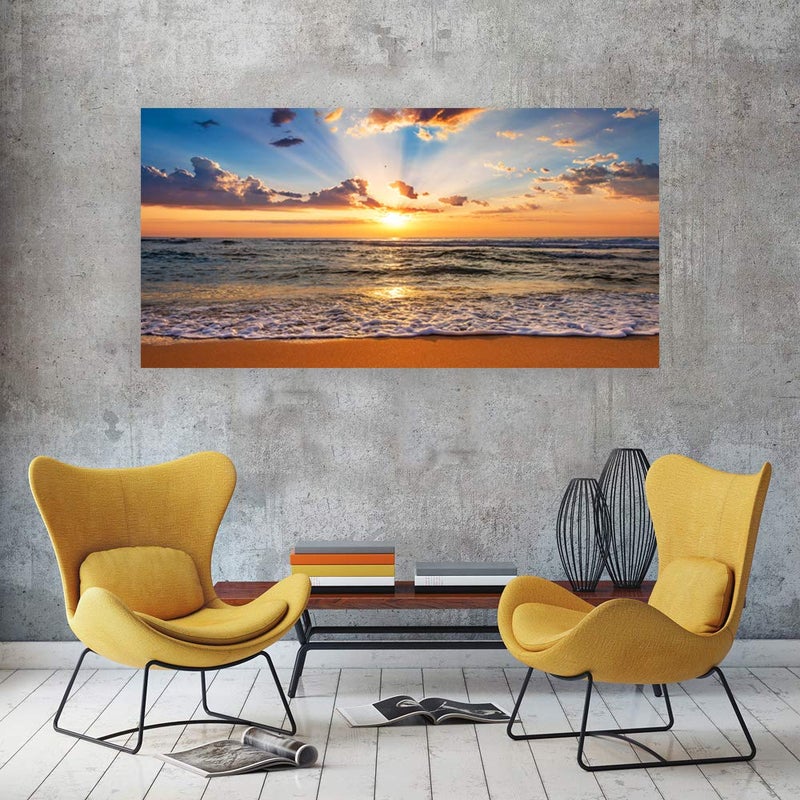 Muolunna BK1862 Wall Art Decor Large Canvas Print Picture Sunrise Ocean Beach 1 Panel Waves Scenery Painting Artwork for Office Wall Decor Home Decoration Stretched and Framed Ready to Hang XLarge - Image 4
